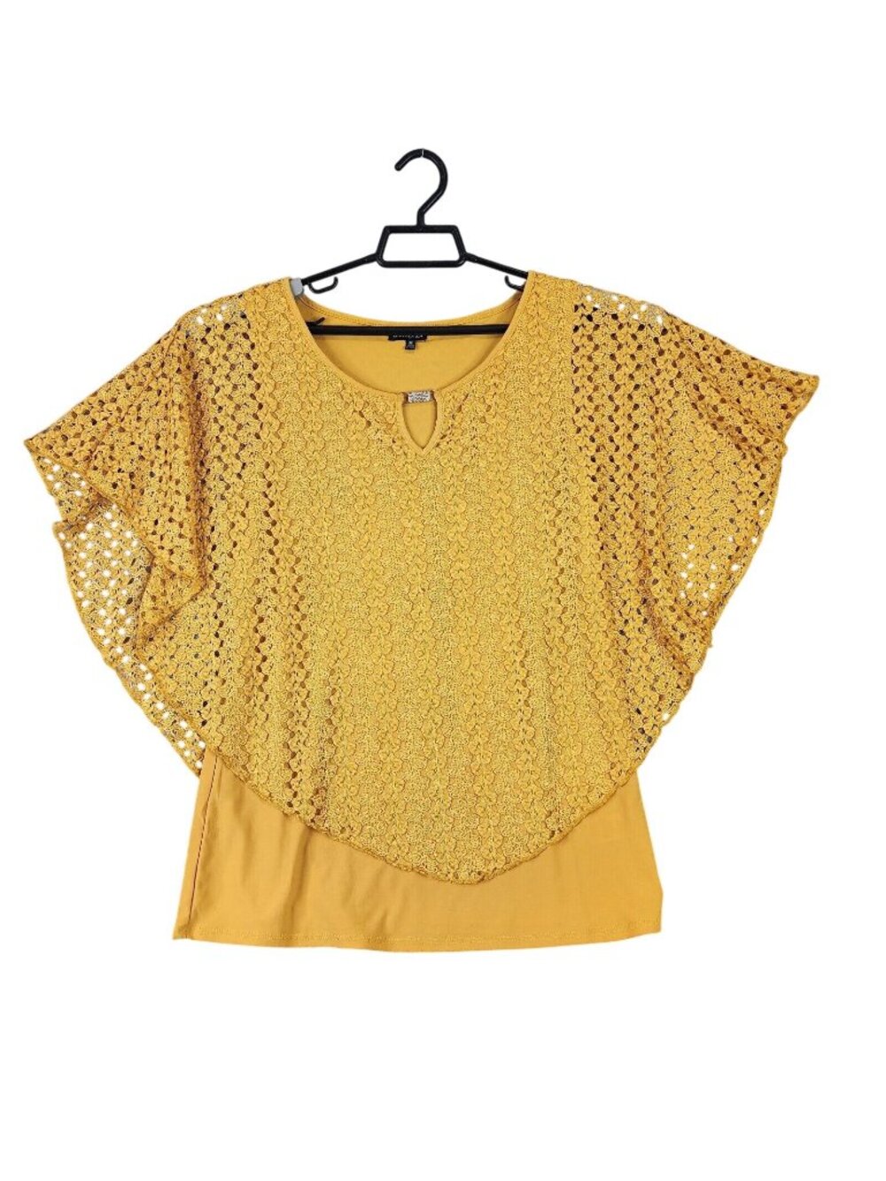 Womens Olivia Blu Yellow Poncho Style Keyhole Top Sleeveless Open Knit Overlay M